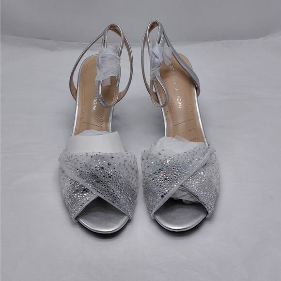 Adrienne Vittadini Womens Heels Size 10 Silver Rhinestone Mesh Dress Sandals NIB - Picture 6 of 12